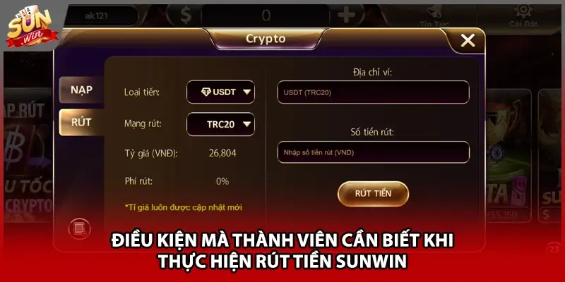 Điều kiện mà thành viên cần biết khi thực hiện rút tiền Sunwin Điều kiện mà thành viên cần biết khi thực hiện rút tiền Sunwin